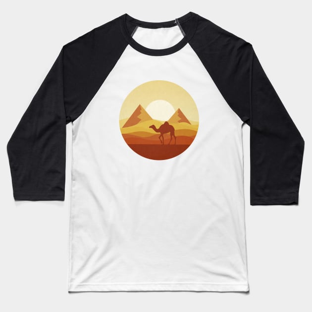 Desert Camel Silhouette Flat Landscape Baseball T-Shirt by astralprints